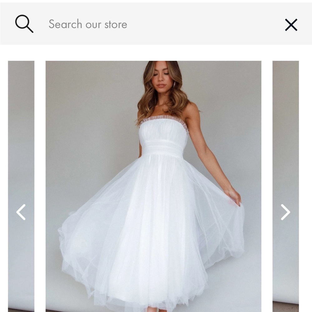 FAYETTE STRAPLESS MESH MIDI DRESS WHITE